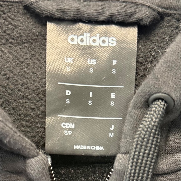 Adidas Mens Hoodie Small  Black White 3 Stripe Full Zip Fleece Logo Track Jacket - Picture 2 of 3